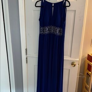 R & M Richards Navy Blue Embellished Waist Maxi Dress